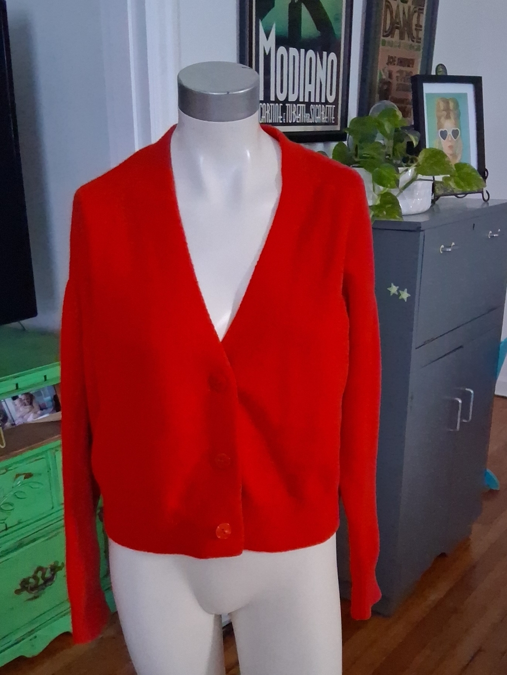 Women’s Red V-Neck Button Cardigan Sweater